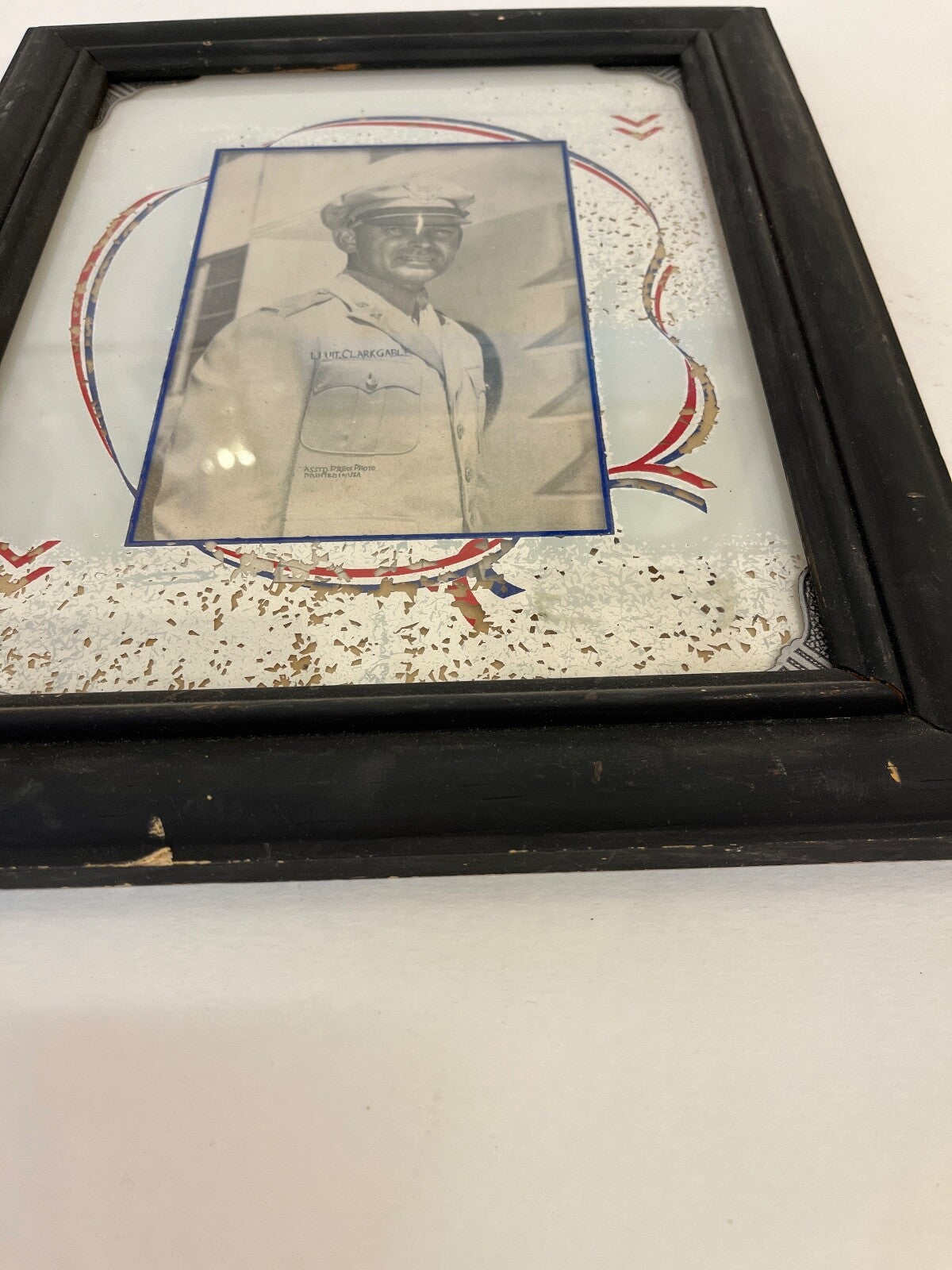 Vintage Black Wooden Patriotic Frame with Photo of Clark Gable
