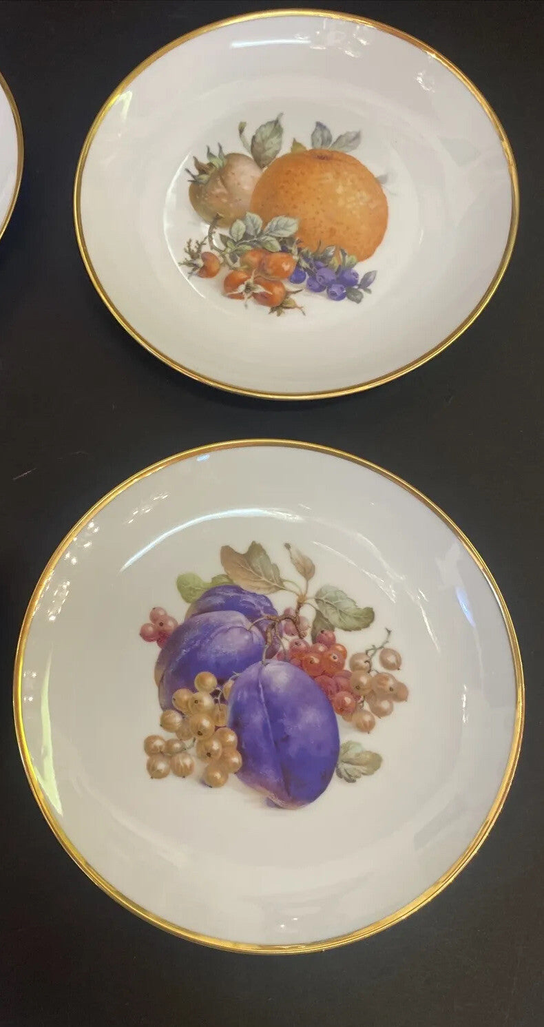 7 Baronet China Eschenbach Germany 8" Plates Various Fruits FRUIT Gold Trim
