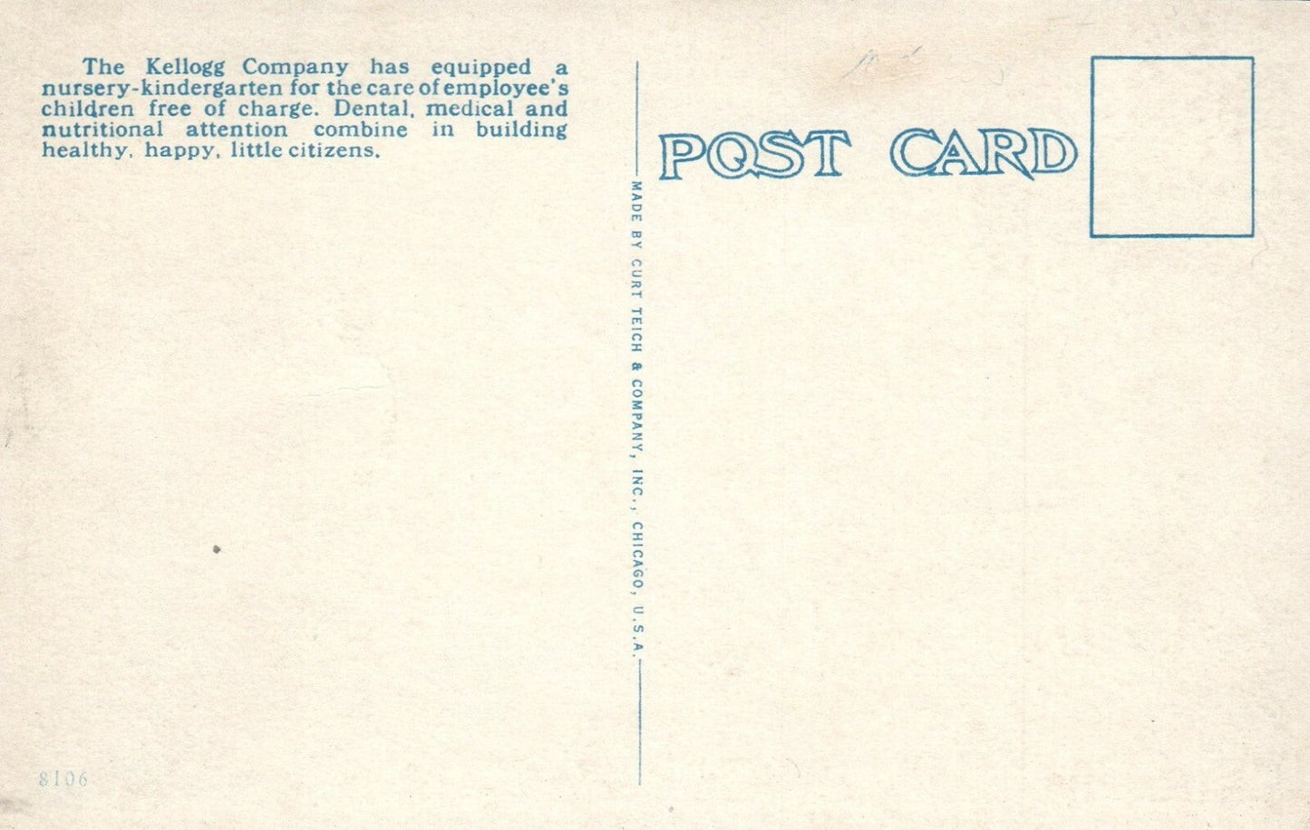 Nursery Kindergarten, Kellog Company, Battle Creek Michigan MI Postcard