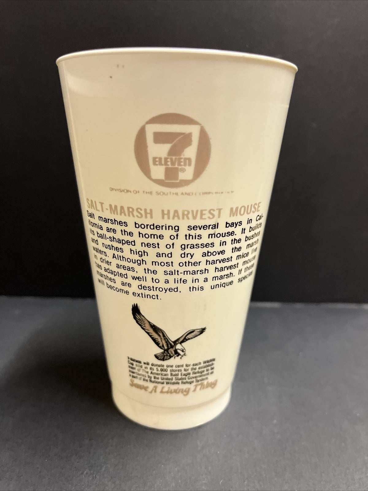 Vintage 1974 7/11 Slurpee Cup Save a Living Thing "Salt Marsh Harvest Mouse"