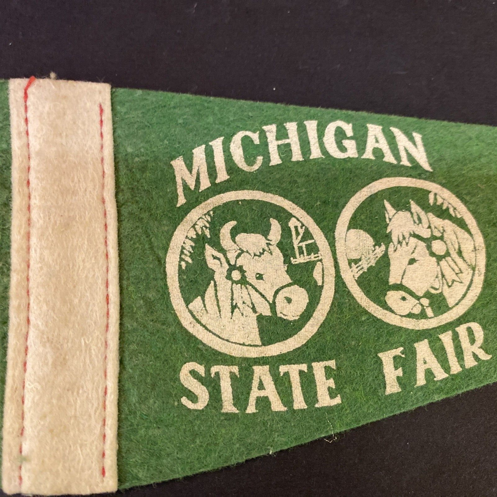 RARE 1940's Michigan State Fair Detroit  Small Flag Pennant 12" x 3.5" FELT