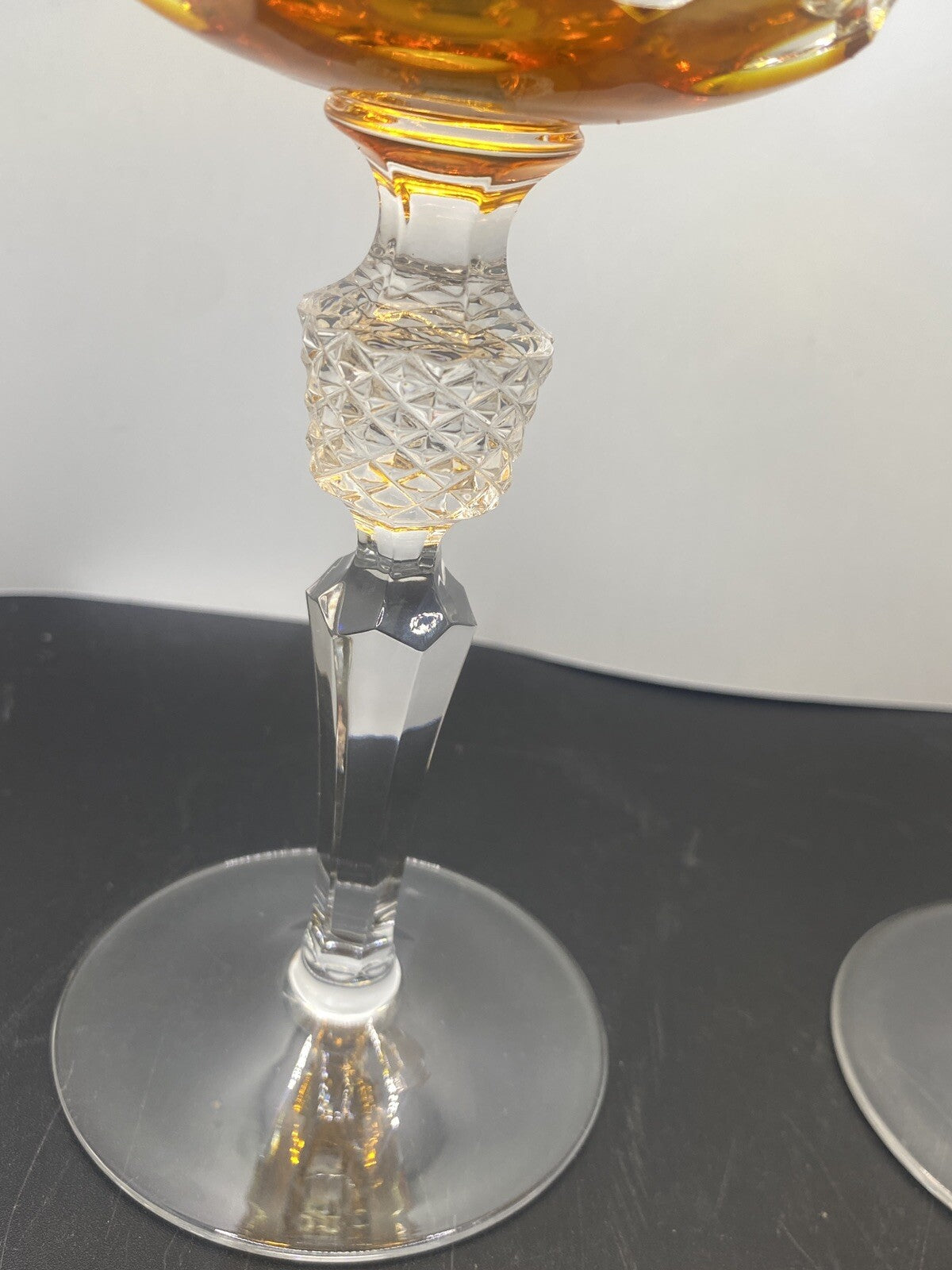 2 NACHTMANN ANTIKA Crystal 8" Cut To Clear WINE GOBLET Bohemian Yellow