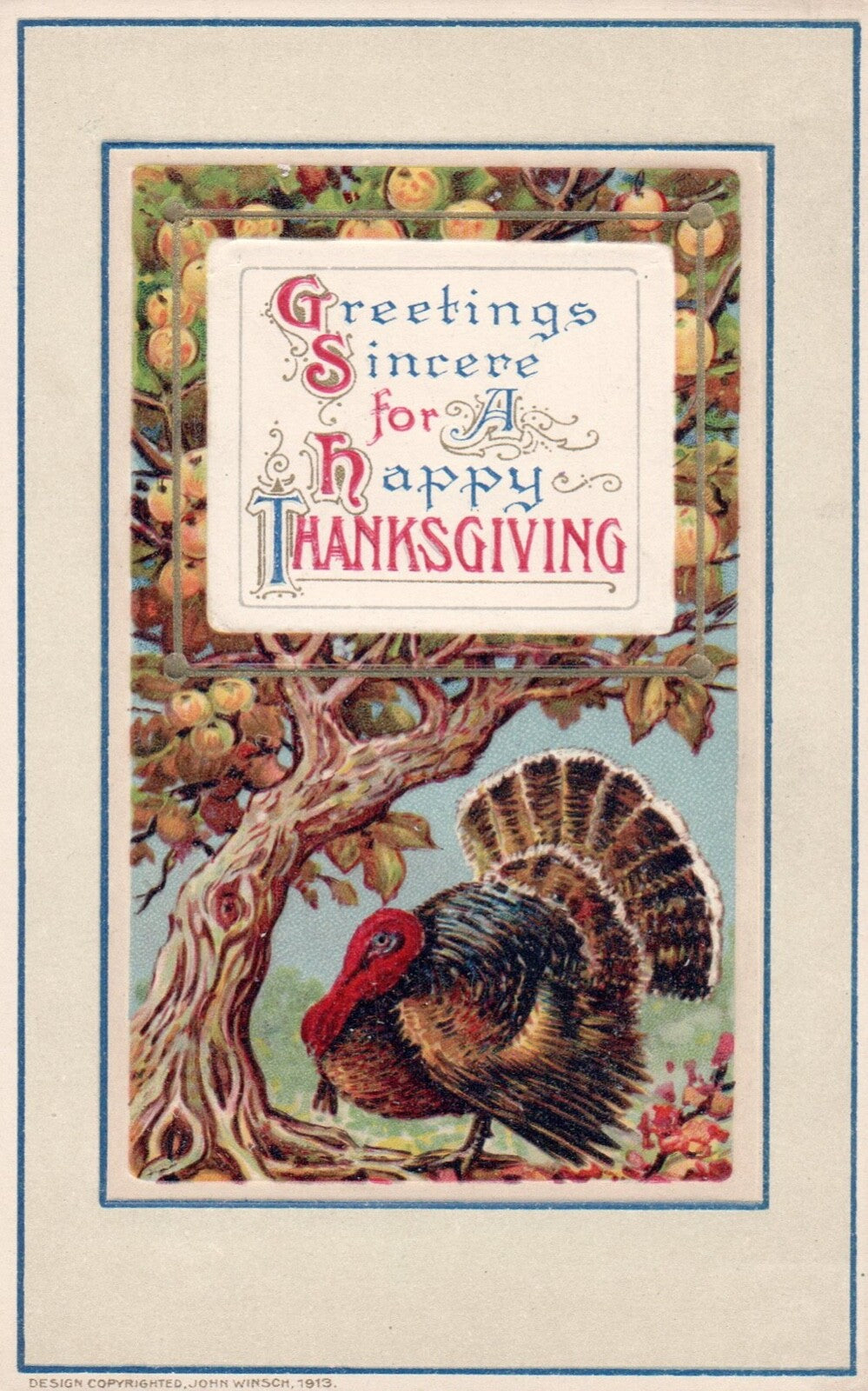 Winsch Greetings Sincere for a Happy Thanksgiving Turkey Vintage Postcard