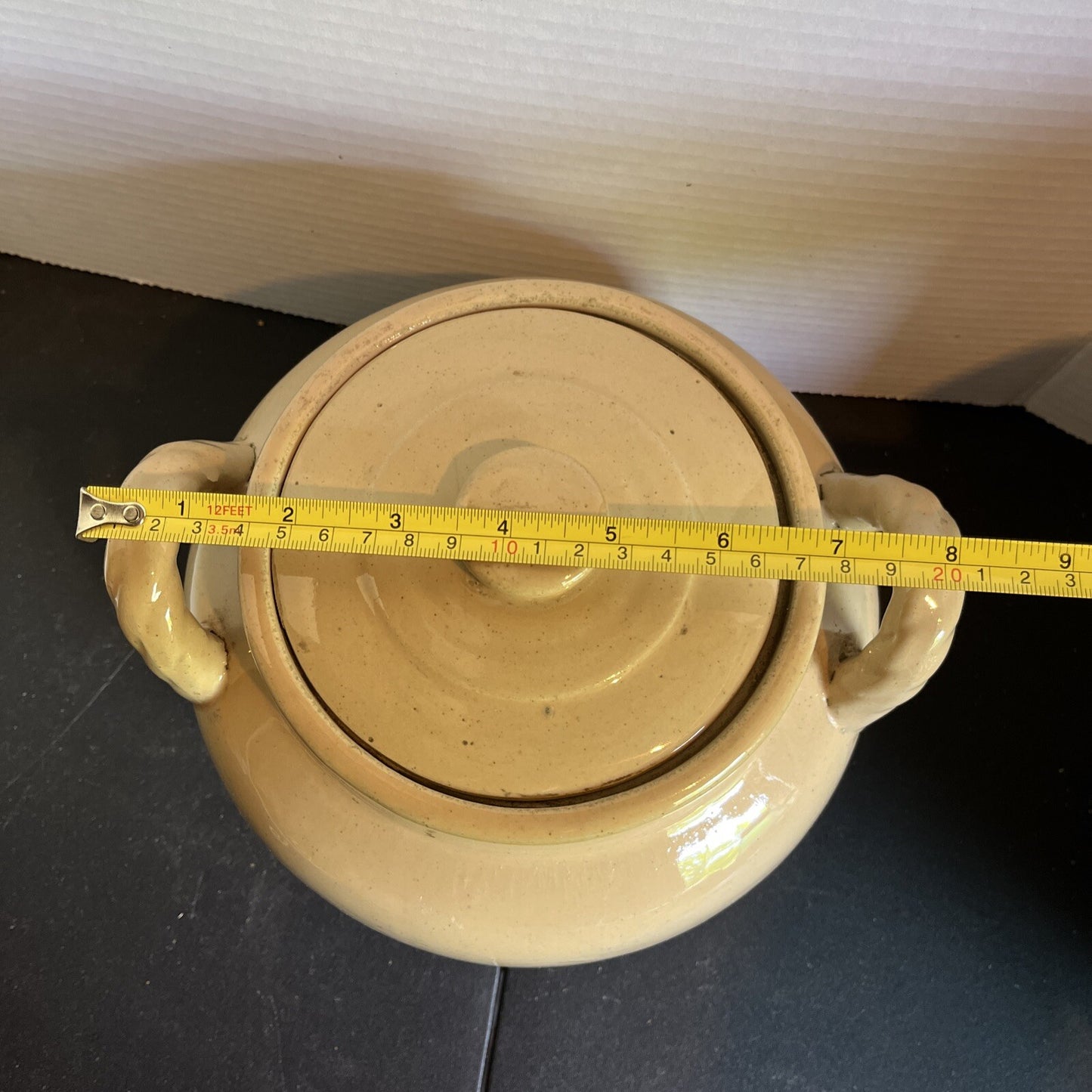 Antique/primitive/Bean Pot/cookie jar with twisted handles