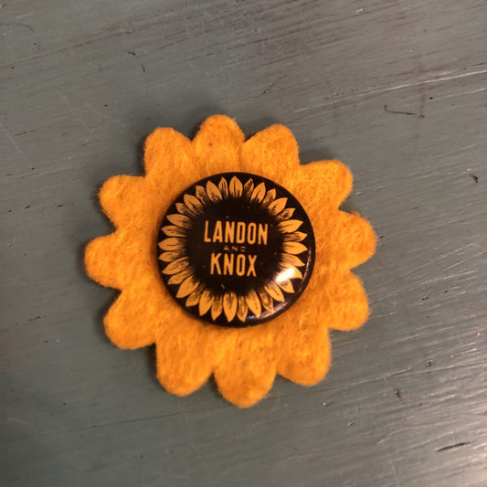 Landon and Knox 3/4" Litho Political Pin with Yellow Felt Pad 1-1/2'