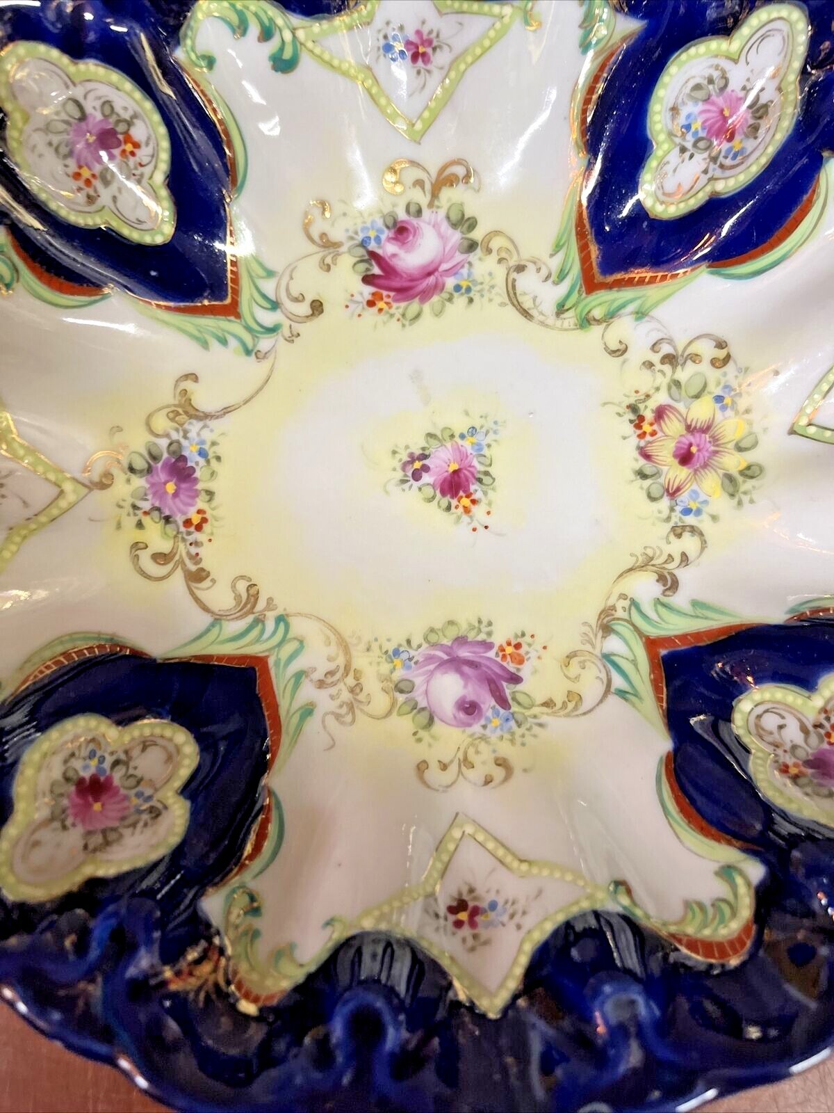 PRETTY VINTAGE CHINA "BLUE FLORAL" SCALLOPED BOWL 8.5"
