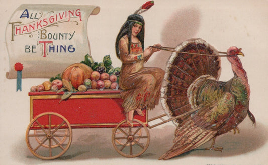 Winsch Schmucker 1911 Indian Woman Turkey wagon bounty Thanksgiving Postcard