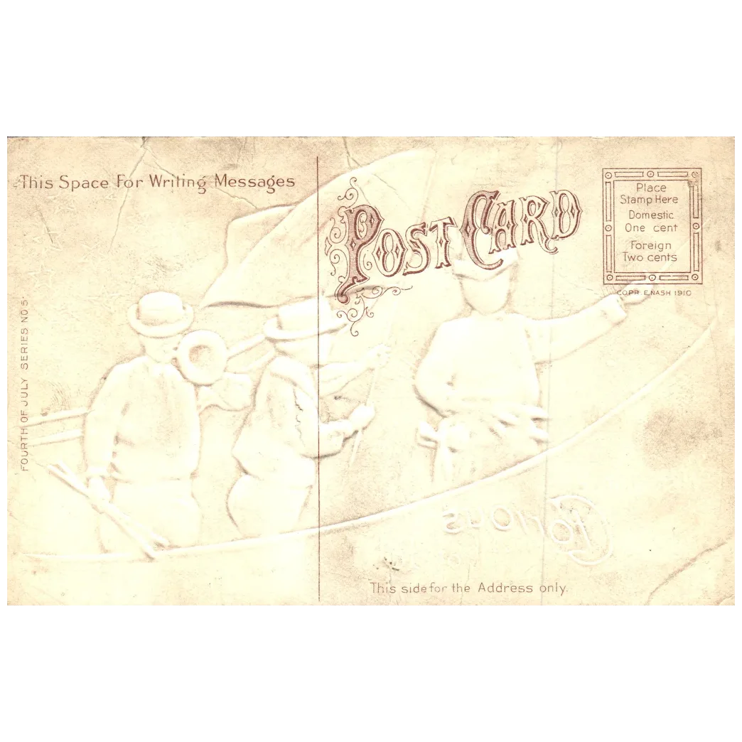 Wishing You A Glorious 4th of July Children w Flags & Fireworks Vintage Postcard