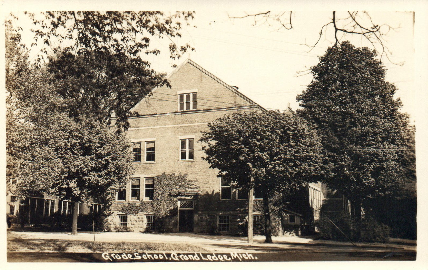 Real Photo Grade School Saudan Elementary Grand Ledge Michigan MI Postcard