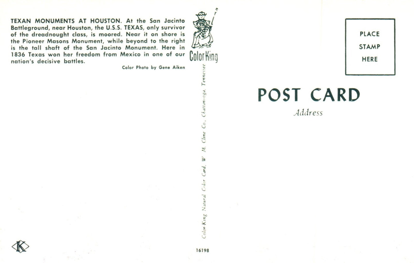 Texas Monuments at Houston San Jacinto Battleground in Tex Texas TX Postcard