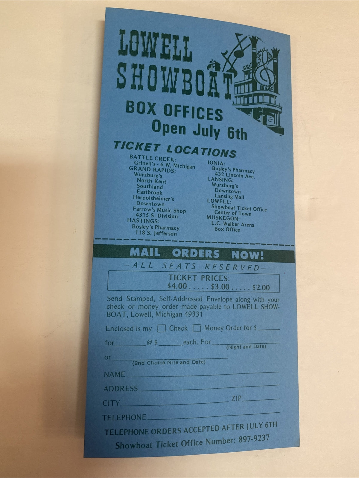 1972 Jerry Reed Bobby Goldsboro Lowell Showboat Mi Michigan brochure
