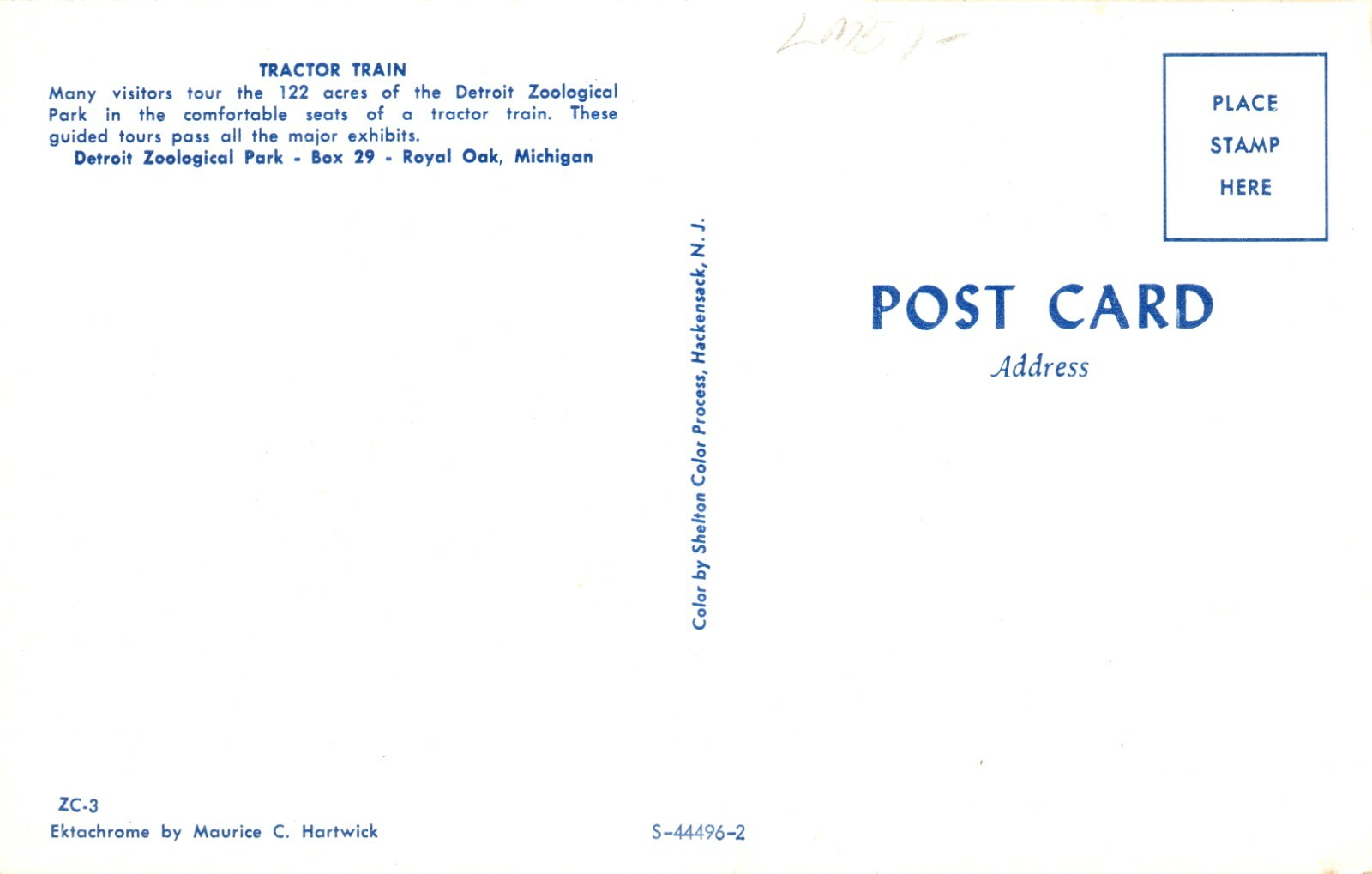 Zoo Tractor Train Detroit Zoological Park Railroad Michigan MI Postcard