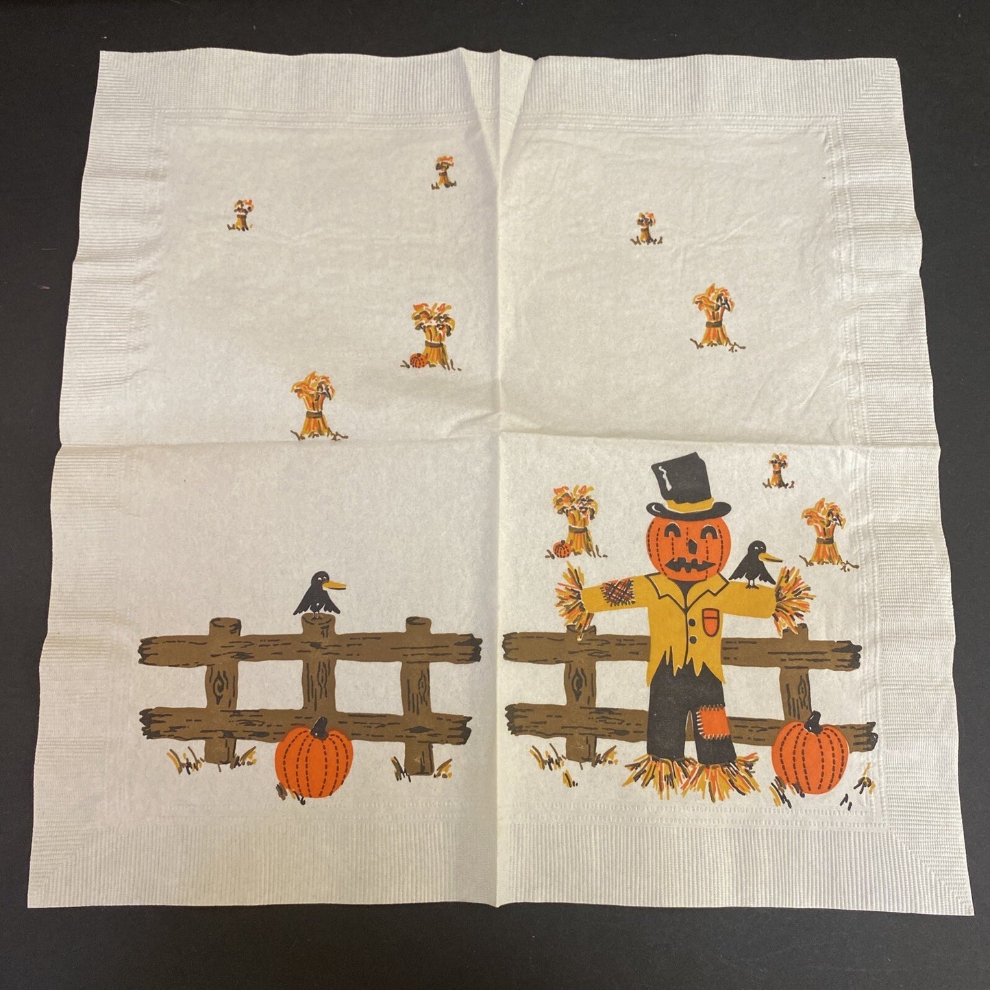 Vintage Orange HALLOWEEN PAPER NAPKIN Lot of 4 ALL WITCHES, Black cats, J.O.L