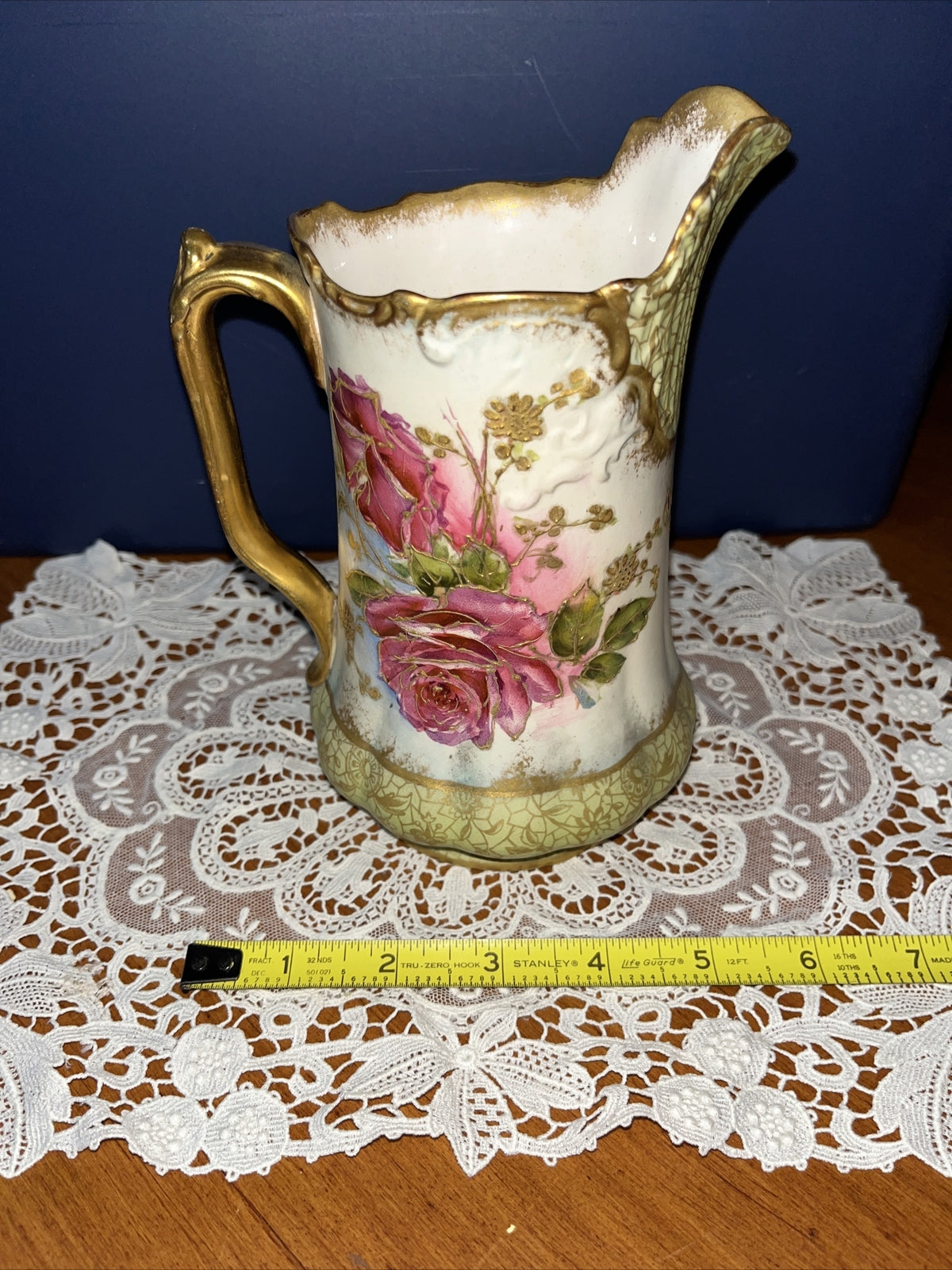 Adderleys England Hand Painted Gold Gilt Floral BOLD Roses Pitcher 7”