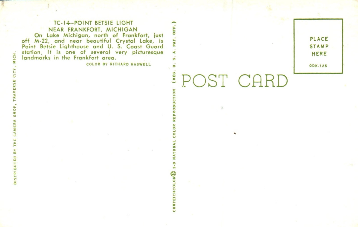 Lighthouse Frankfort Michigan MI Point Betsie Light Beach PM 1972 Vtg Postcard