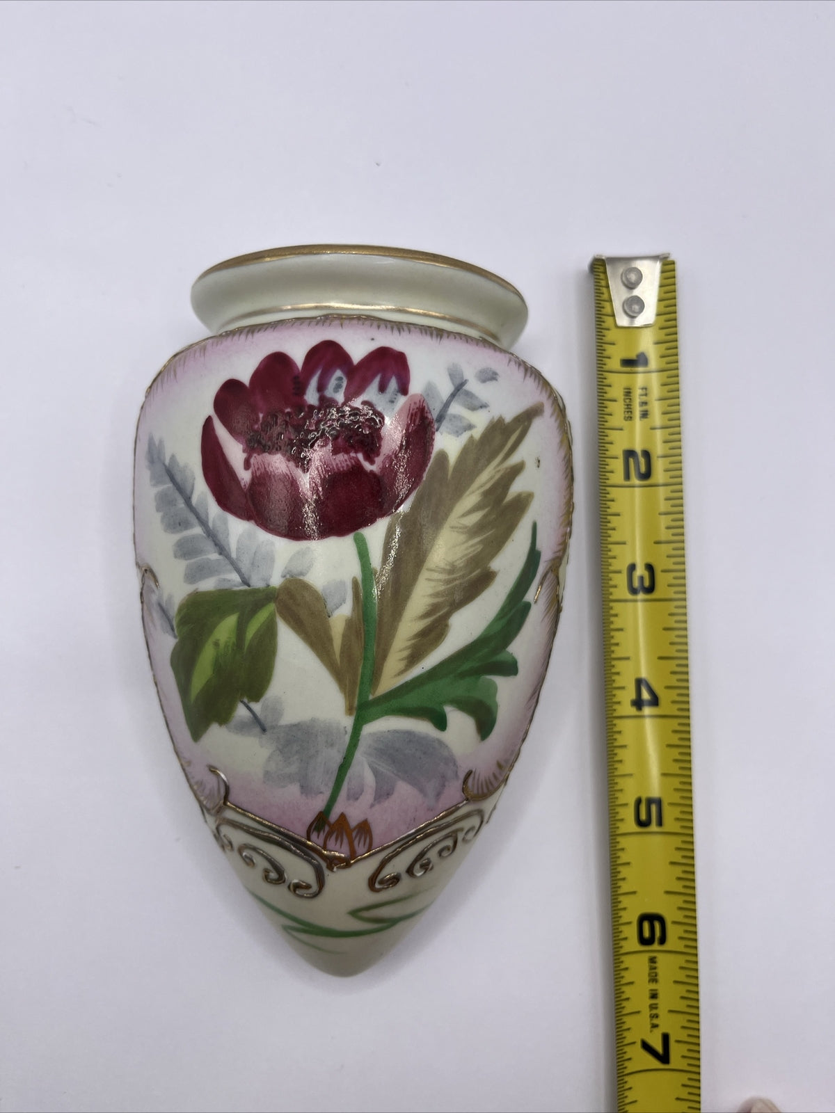 Antique Nippon Wall Pocket Morimura Hand Painted Flower Gold Moriage Porcelain
