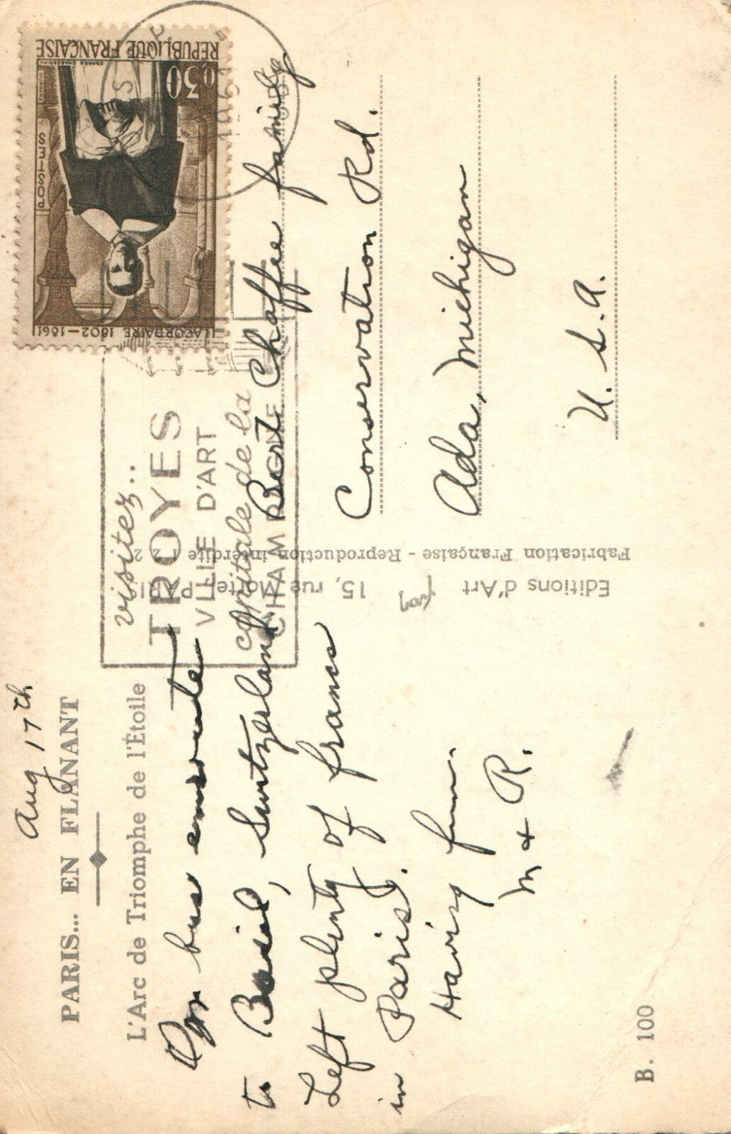 B 100 Paris En Flanant Ada Michigan MI Postcard