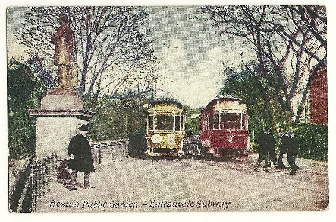 Boston Public Garden Subway Entrance Car Automobile Transportation Postcard