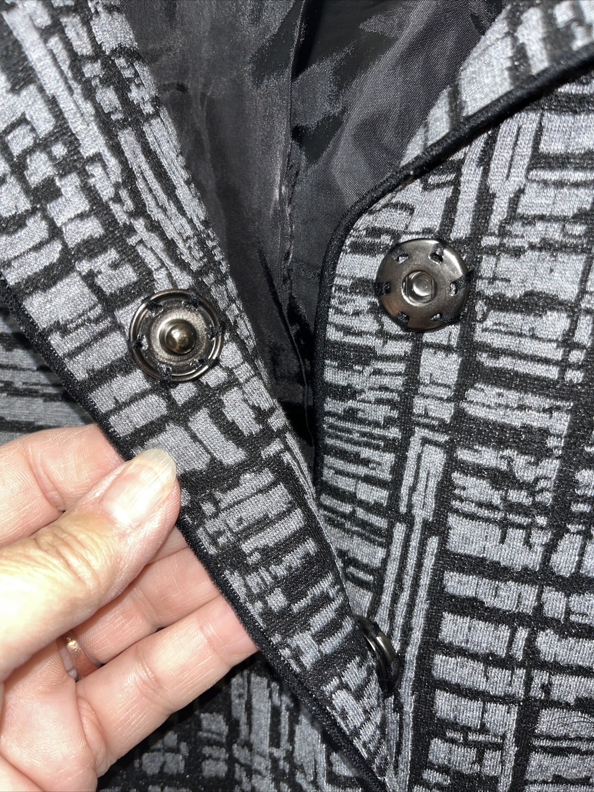 Vintage Susan Bristol Blazer Jacket Womens S Black/Gray 4 Snaps Business