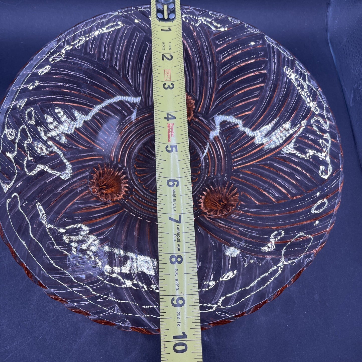 Anchor Hocking Prismatic Pink Depression Glass Footed Dish Swirl 1941 Vintage