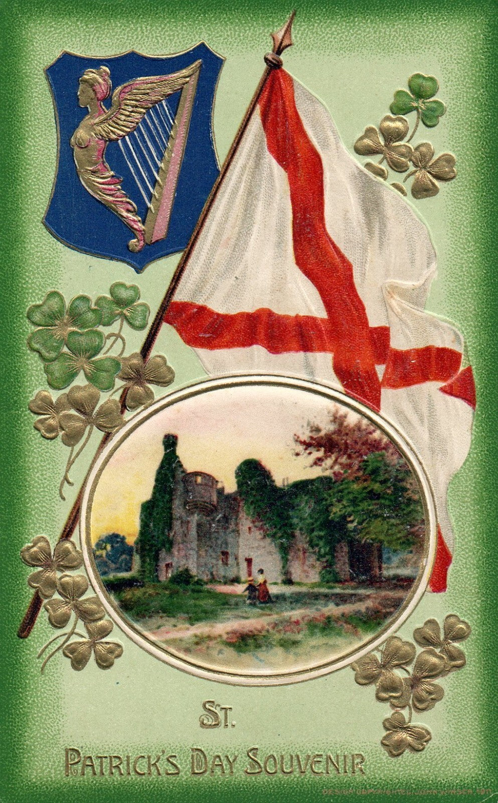 Winsch St Patrick's Day Erin Go Bragh  Irish Flag  Postcard Series Ireland River