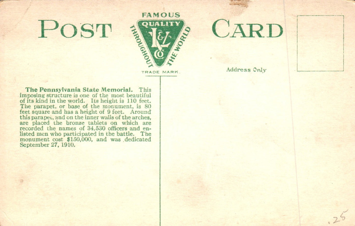 Pennsylvania State Memorial in Gettysburg PA Pennsylvania Postcard