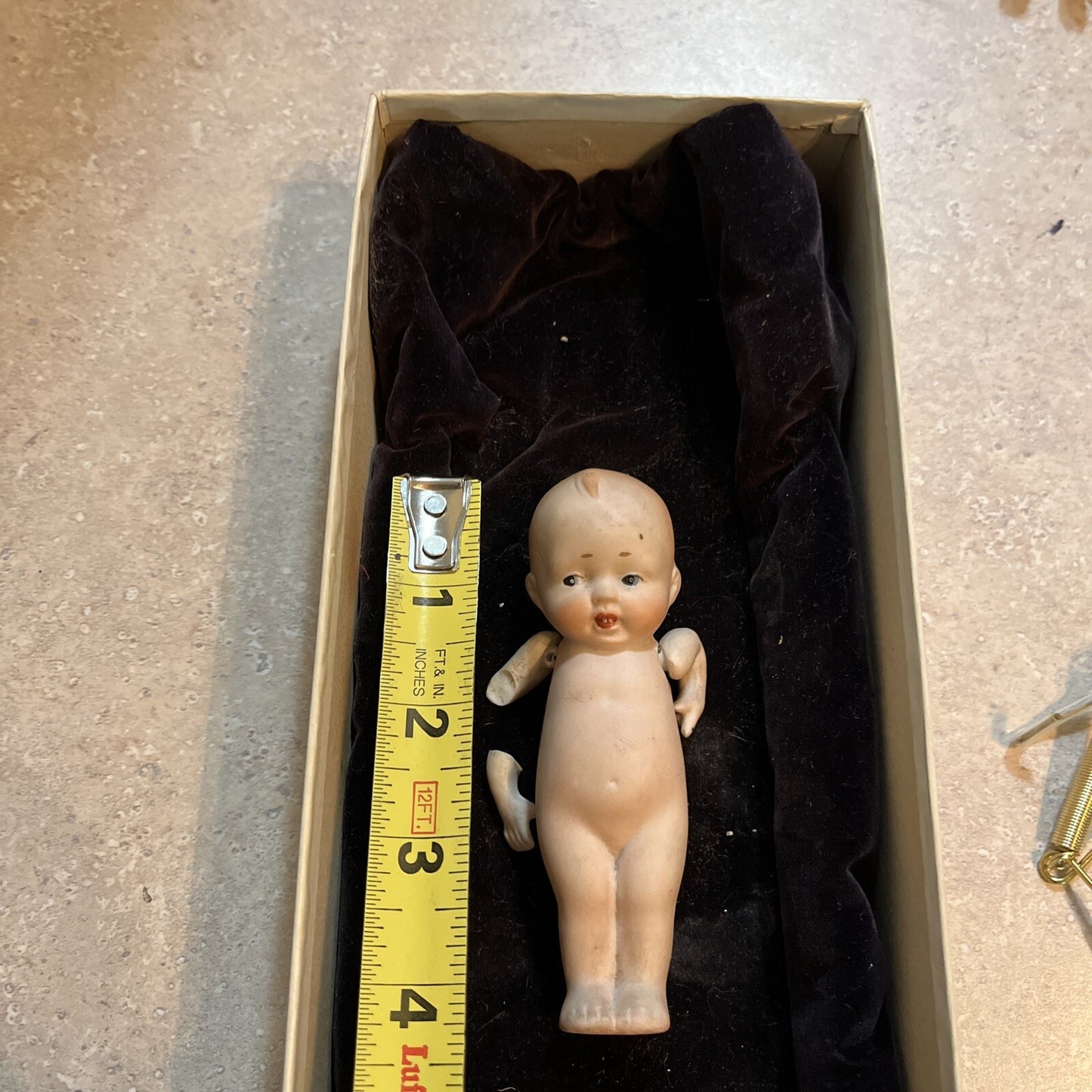 Antique 1920s Child Girl Bisque Dollhouse Doll- All original 4”
