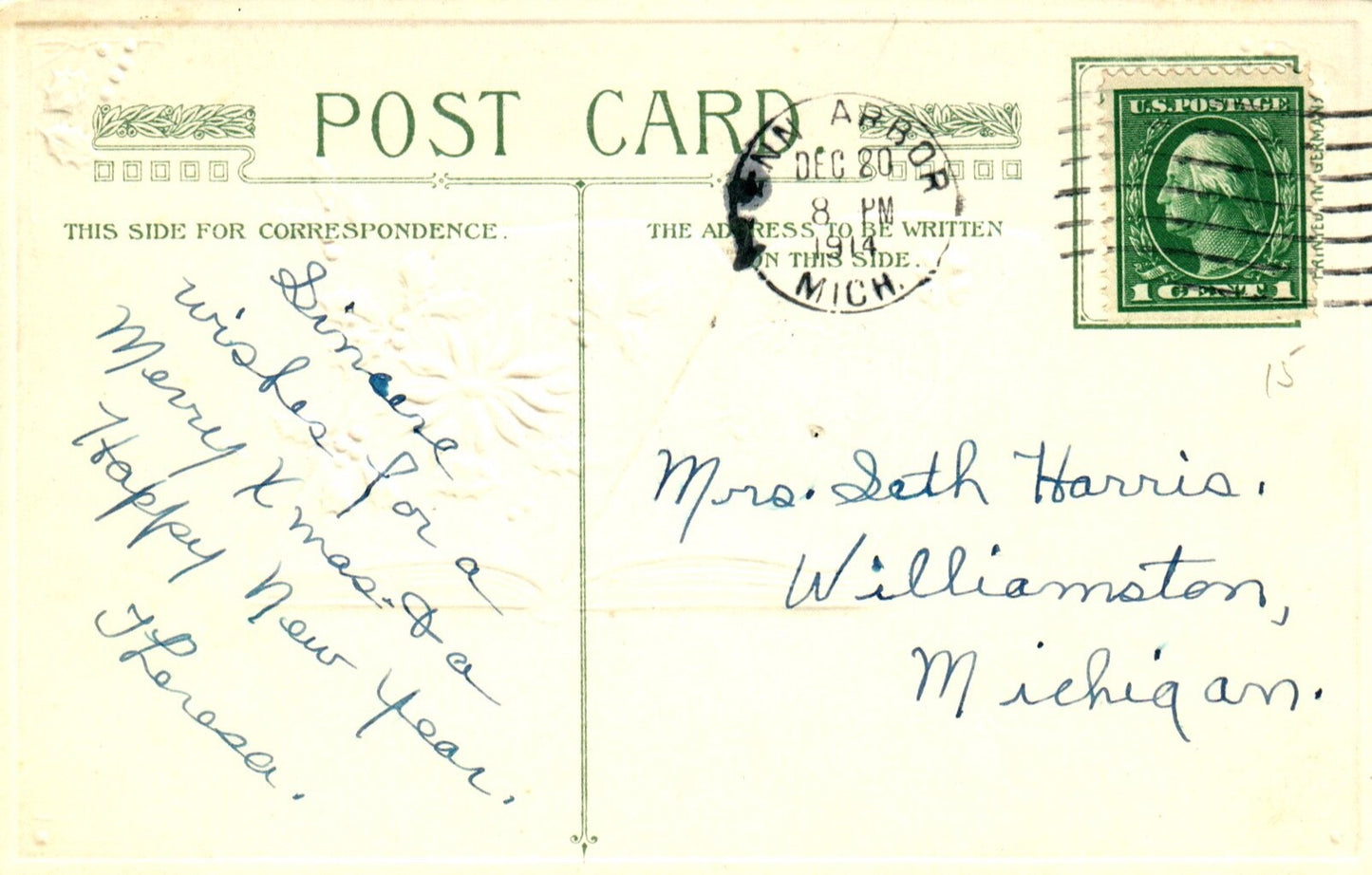 John Winsch Christmas Greetings Vintage Poinsettia Postcard