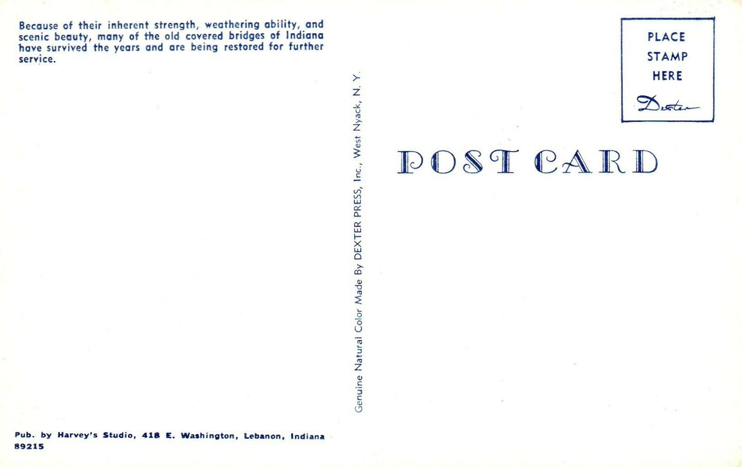 Indiana IN Covered Bridge During Fall Bridge 89215 Postcard