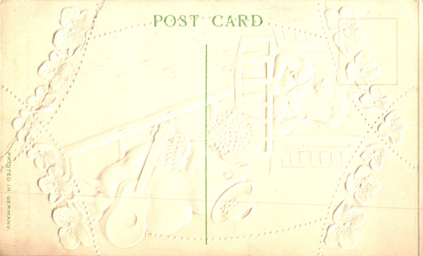 Easter Greeting Little Chick Singing to Girl in Window Vintage Easter Postcard