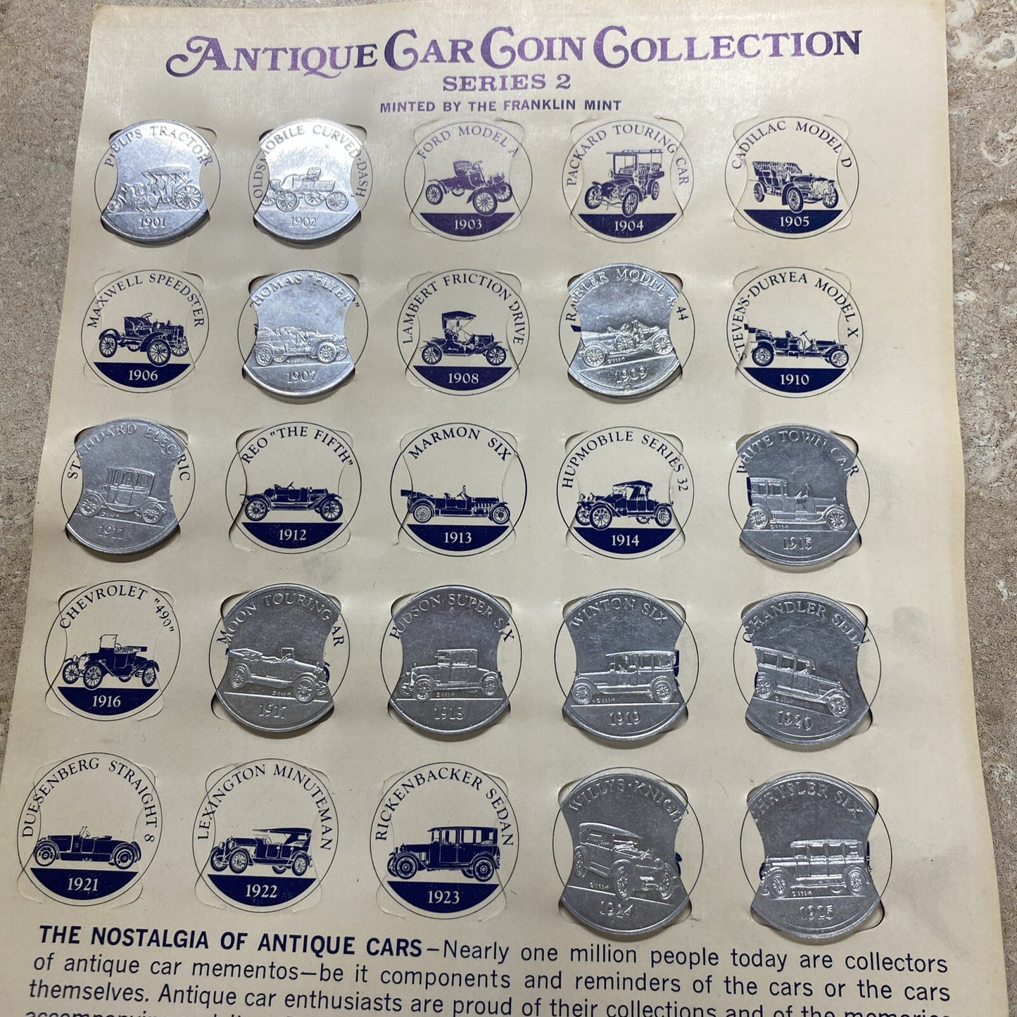 Vintage Series 2 Cars Lot Sunoco Oil Commemorative Token Landmarks America Line
