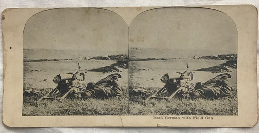 WWI Stereoview Dead German With Field Gun War