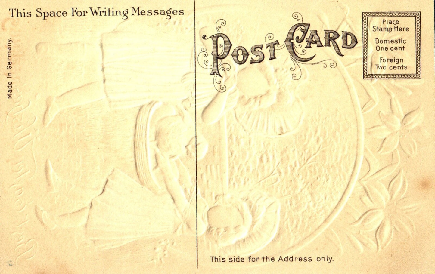 Best Easter Wishes Children In Silk Holding Little Chick Vintage Easter Postcard