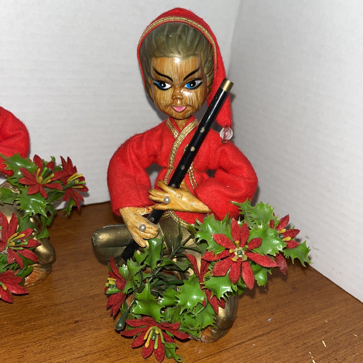3 Vintage Asian Boys Playing Instruments Figurines Pixie Elf Hong Kong Christmas