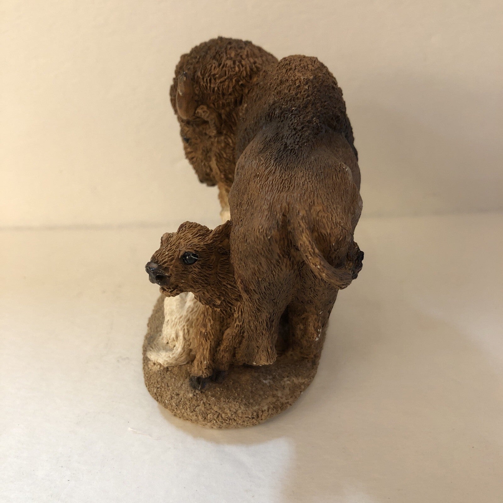Bison Buffalo with Two Calves White and Brown Figurine Statue 4" x 4" Western