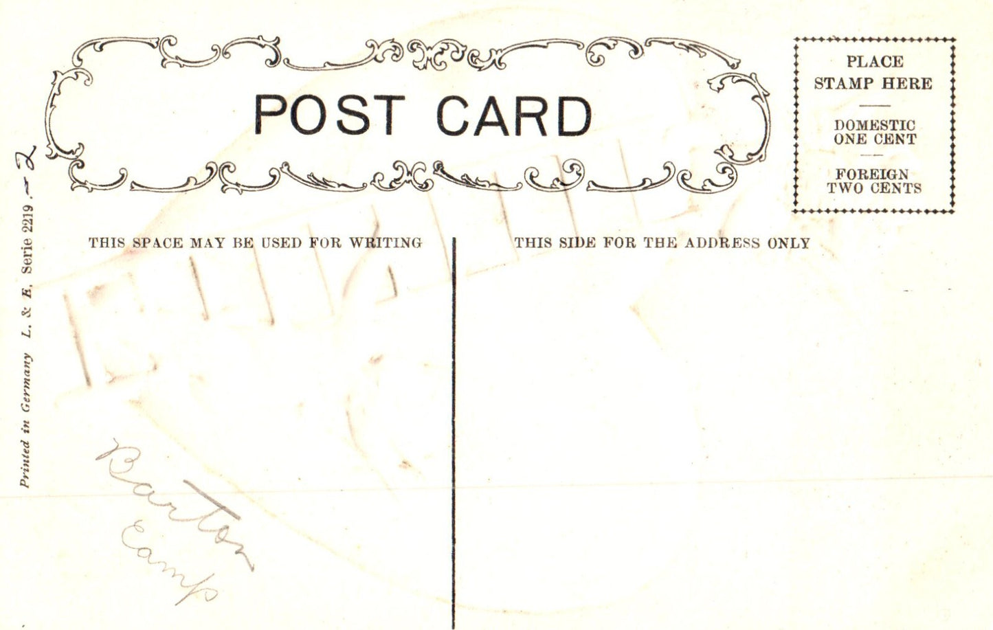 Postcard Valentine Cupid Climbing Ladder inside heart L&E Serie 2219