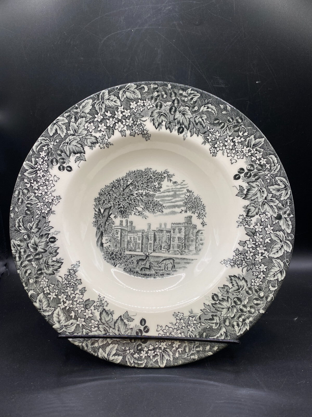 WEDGWOOD BLACK Soup Bowl Plate 9" Romantic England Queen's Ware Dishes