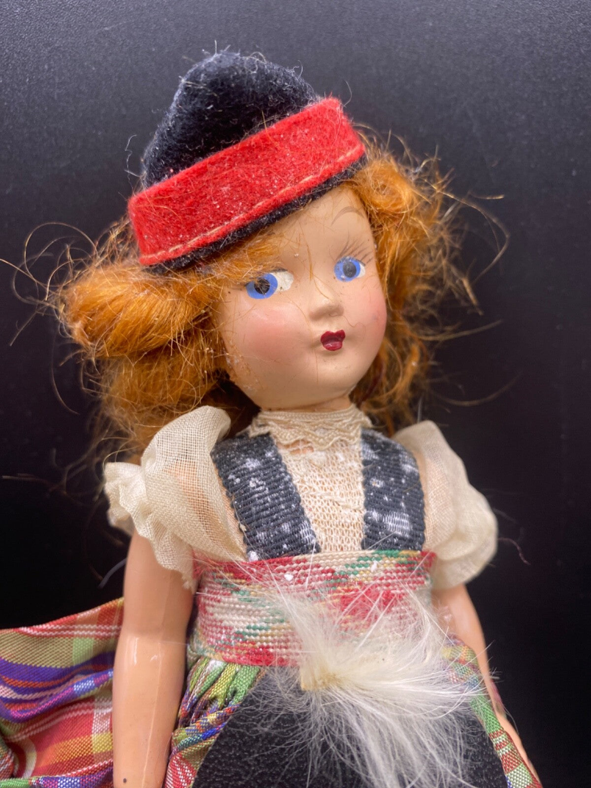 8" Marcie Doll Vintage Scottish DOLL blue eyes plaid dress