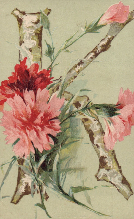 Artist Catherine Klein Letter "K" with Pink Flowers Postcard
