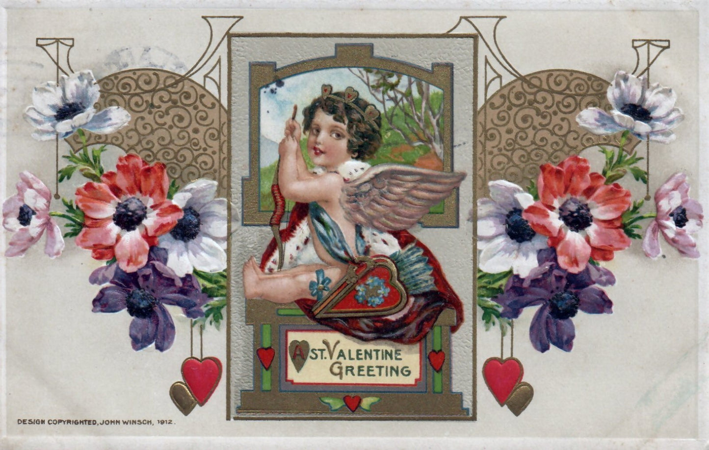 Winsch Jason Frexias Little Cherub with a Bow & Arrow Valentines Day Postcard