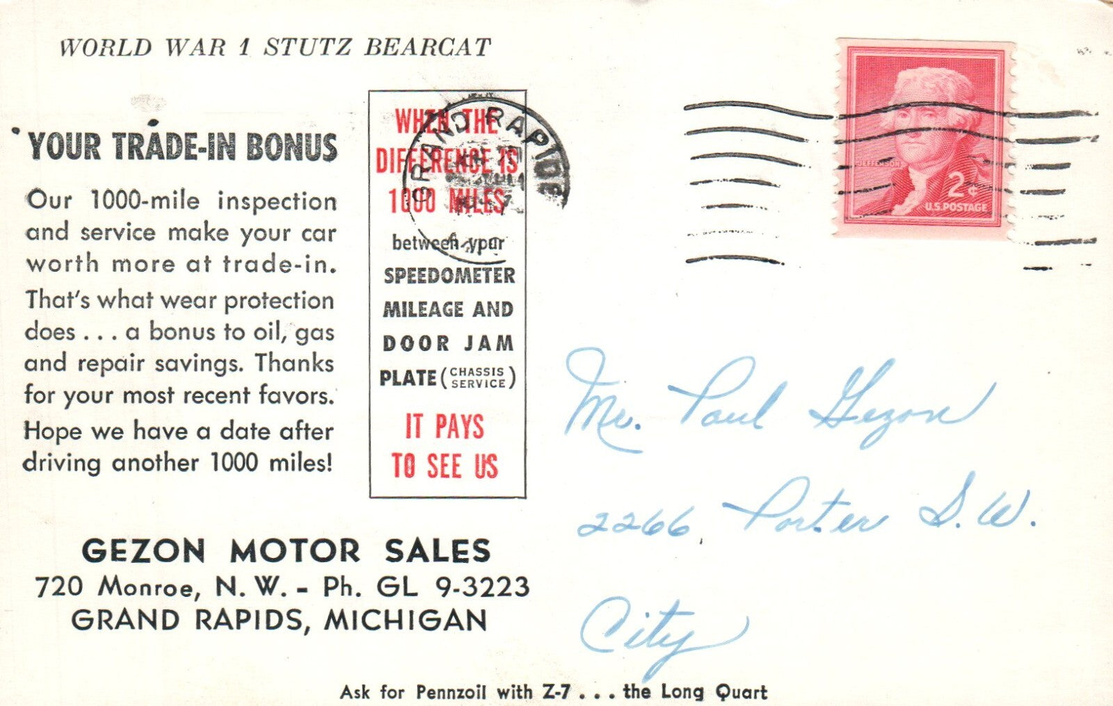 World War 1 Stuntz Bearcat Automobile Car Postcard