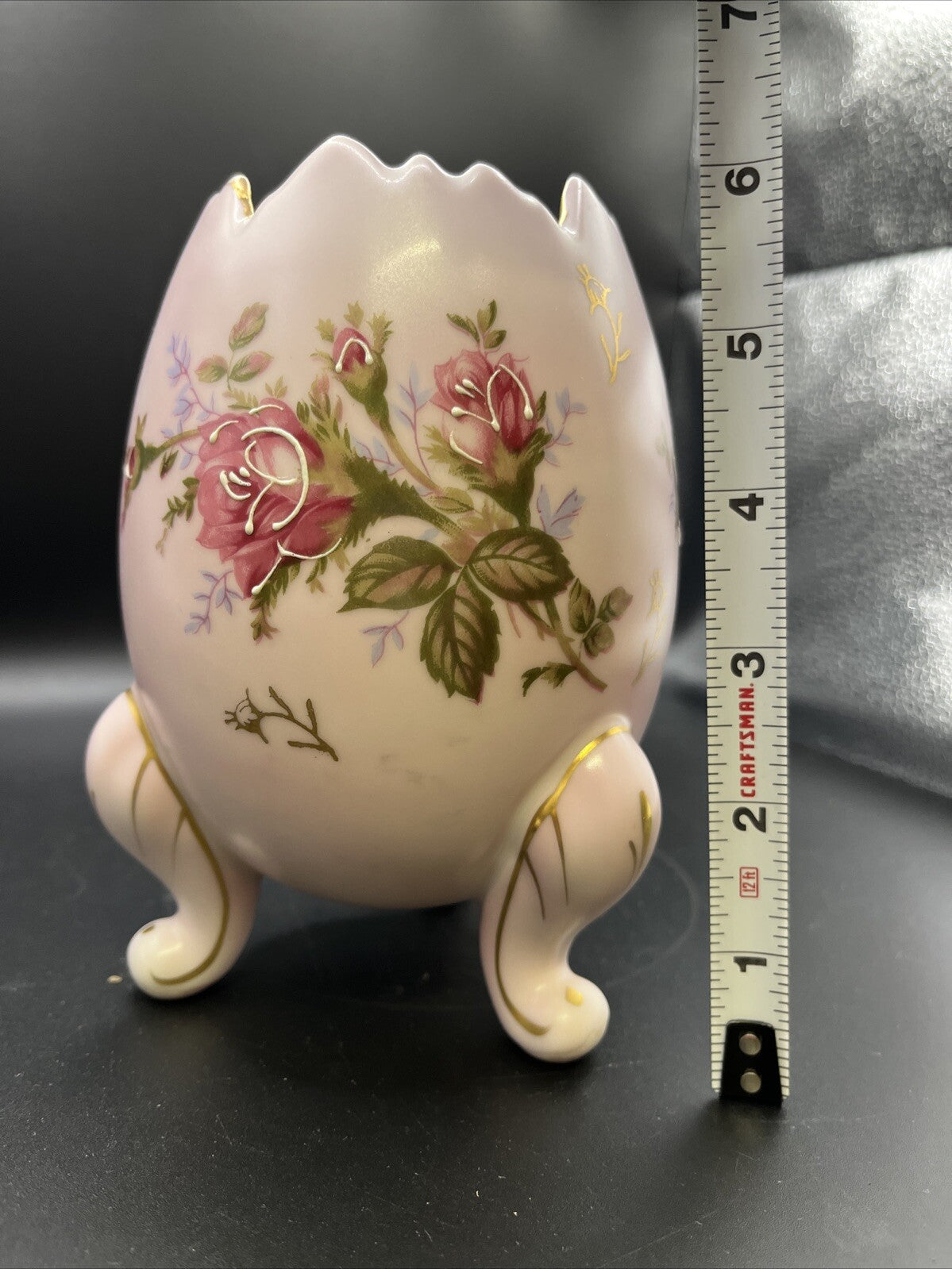 VINTAGE EGG VASE PINK CRACKED EGG VASE FOOTED EGG VASE 6.25 inch