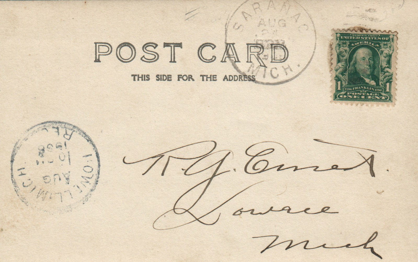 Real Photo Church Street Saranac Mich MI Michigan Vintage Postcard