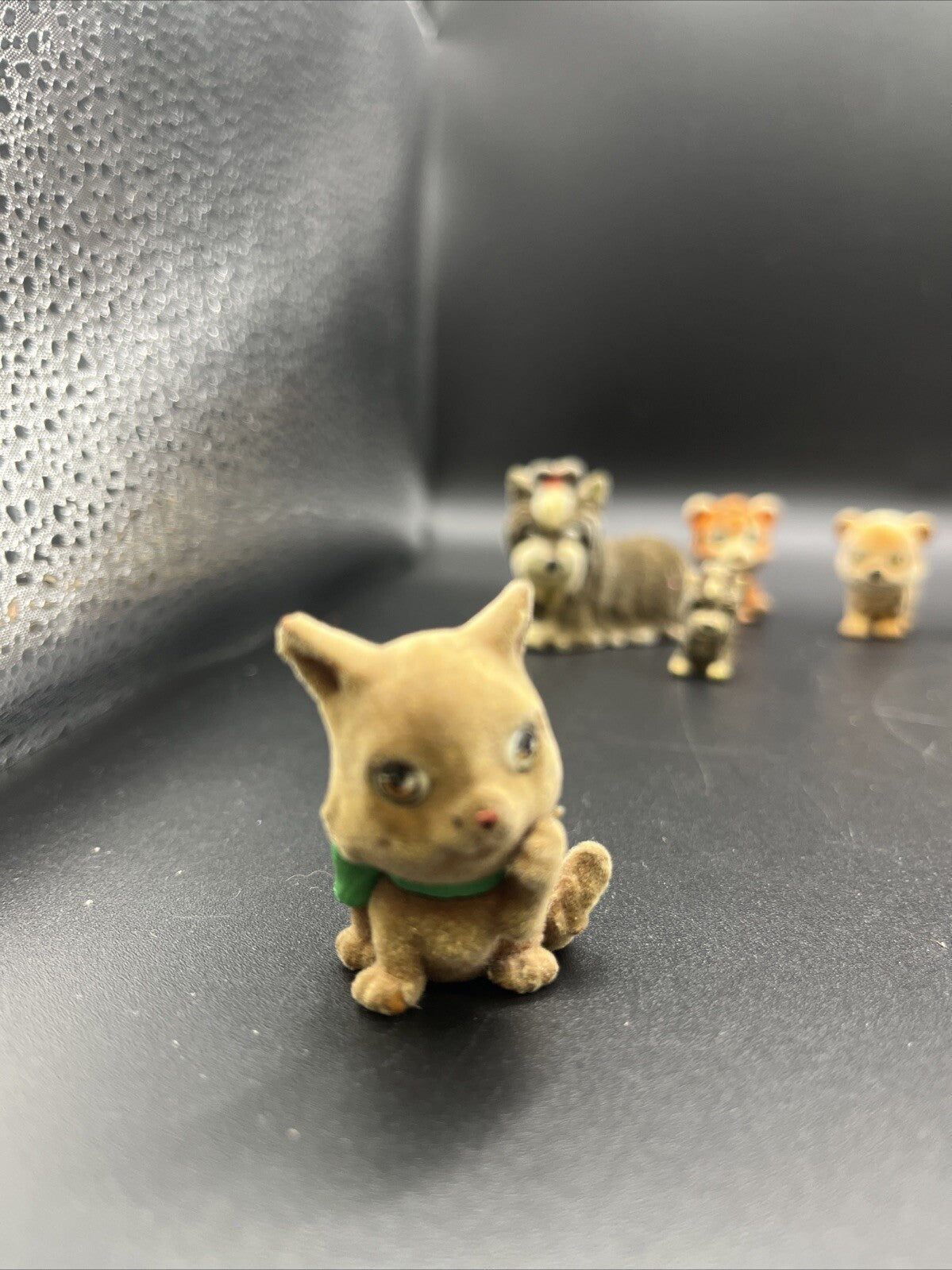 9 Vintage Flocked Dogs, Cats Tigers Originals Felt Fuzzy Animals