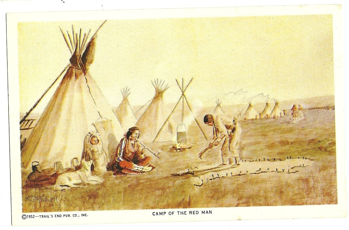 Camp of the Red Man 1952 Artist Signed Charles Russell Indian Postcard