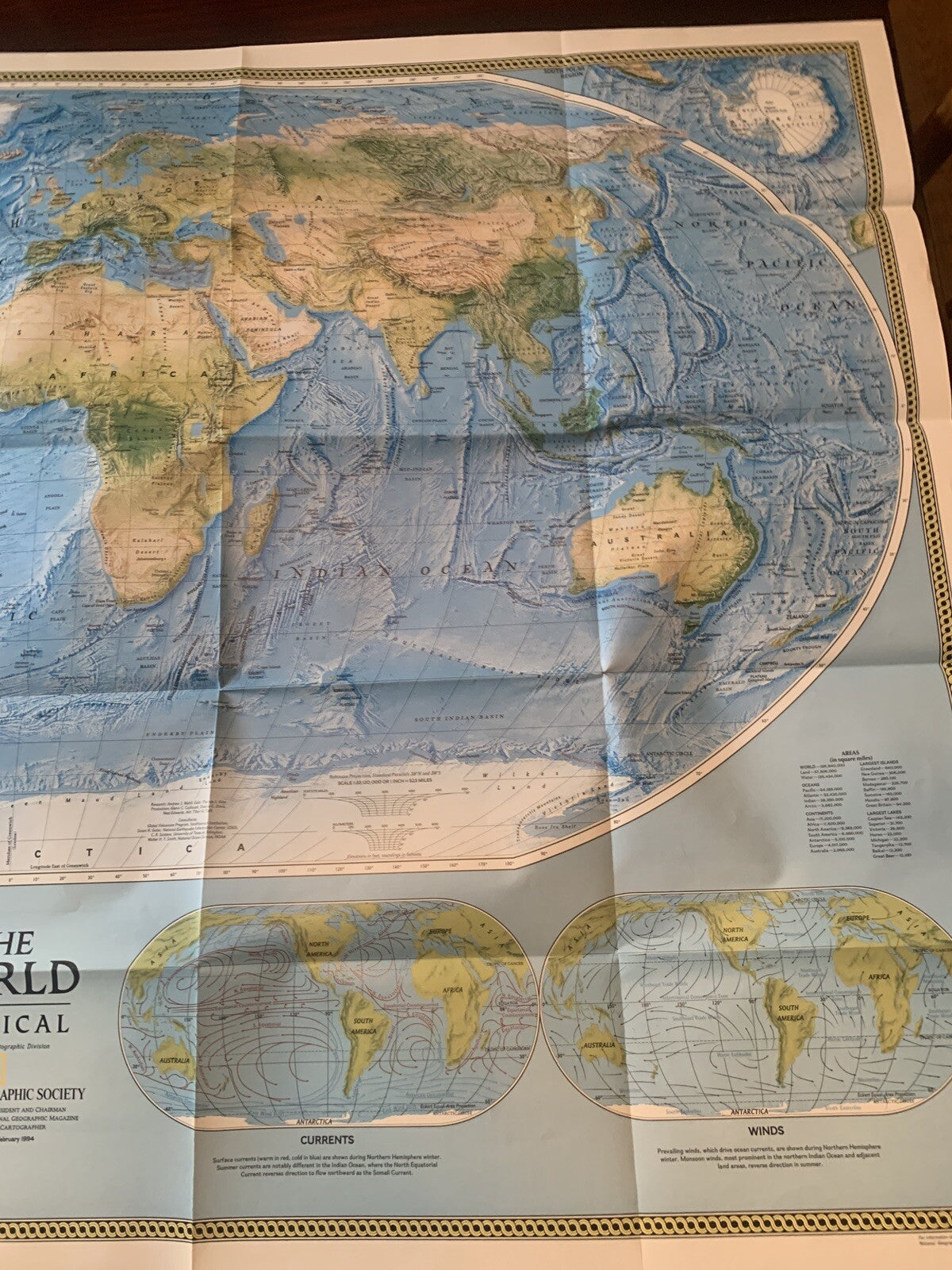 Vintage 1988 and 1994 National Geographic World Political/Physical Maps