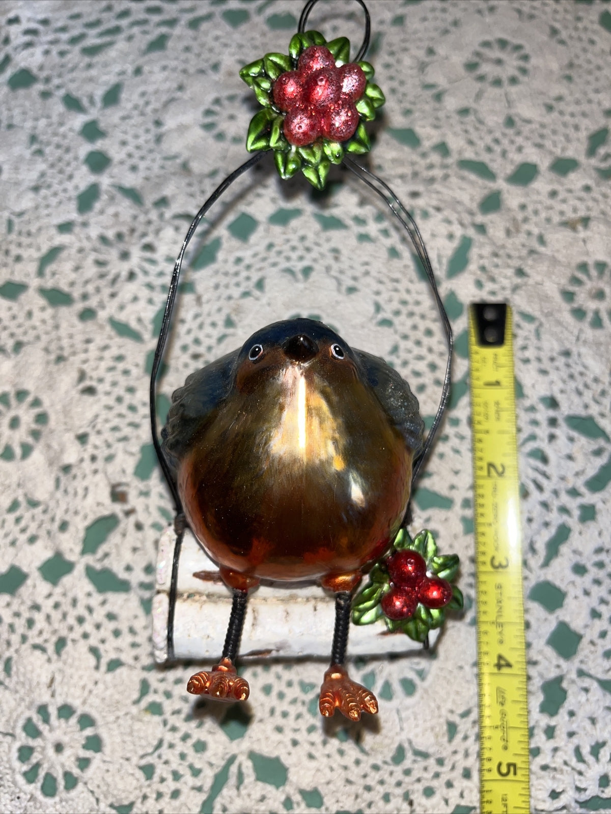 Vintage Blue Bird Glass Christmas Ornament