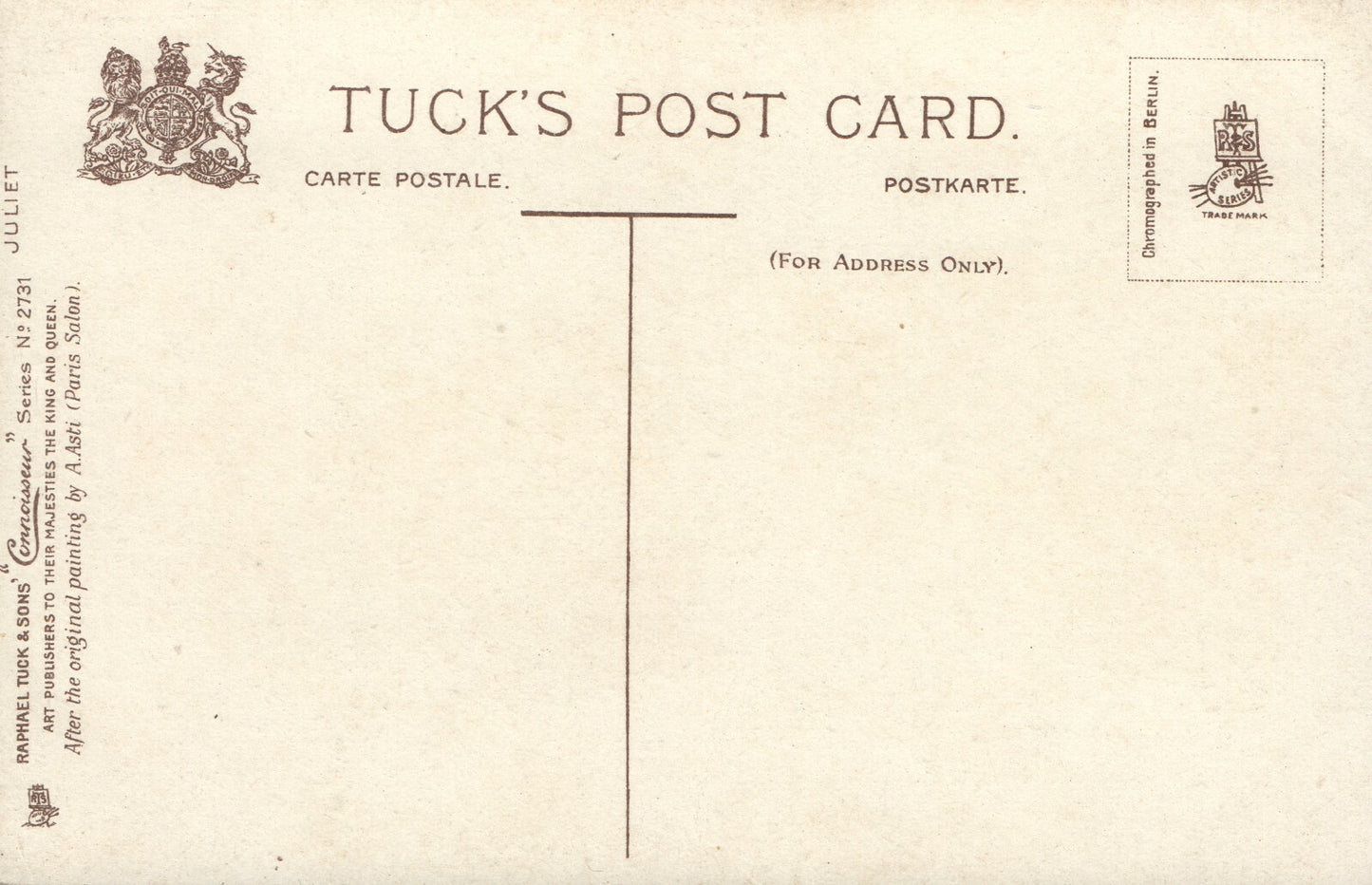 Raphael Tuck Connoisseur Series 2731 Artist Signed A Asti Juliet Red