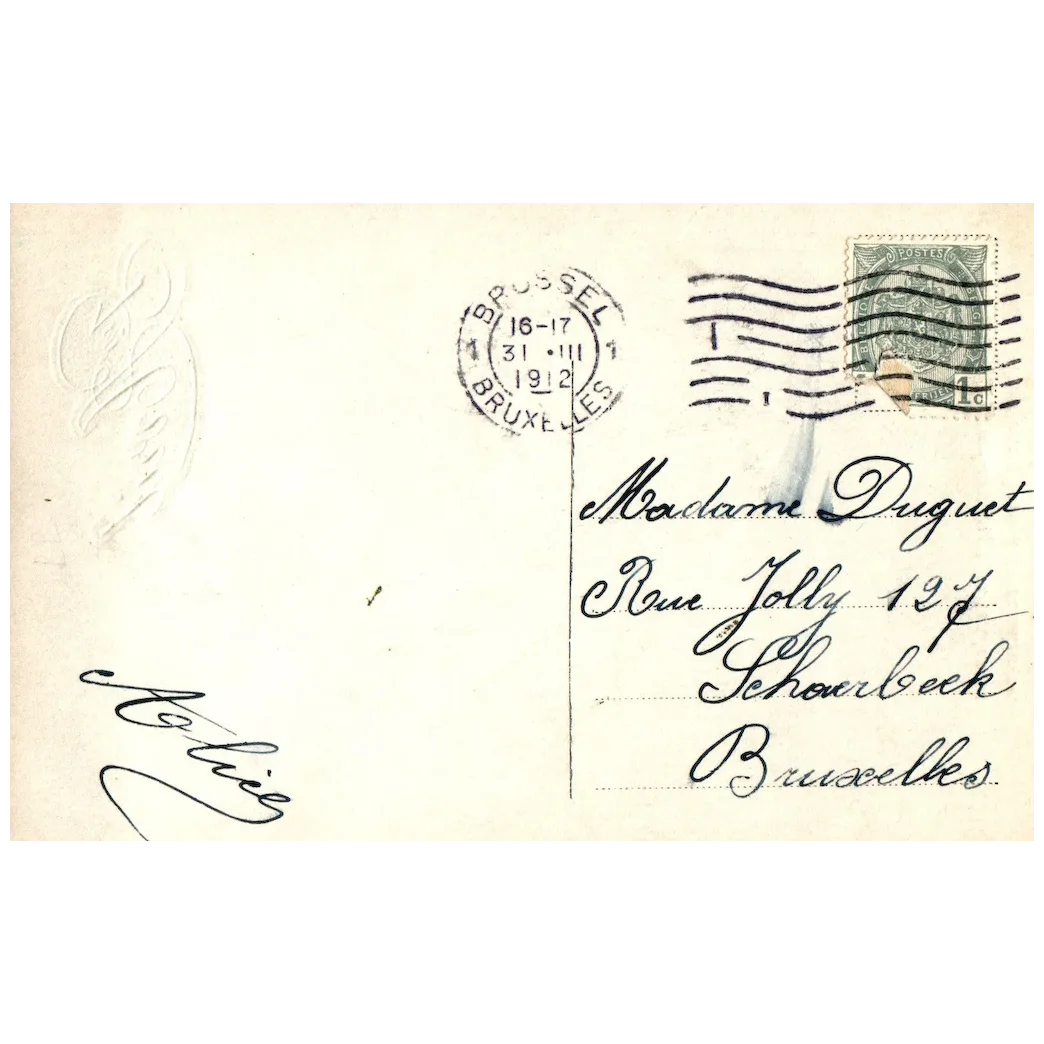 Woman Holding Fish & Flowers Vintage French April fools Postcard