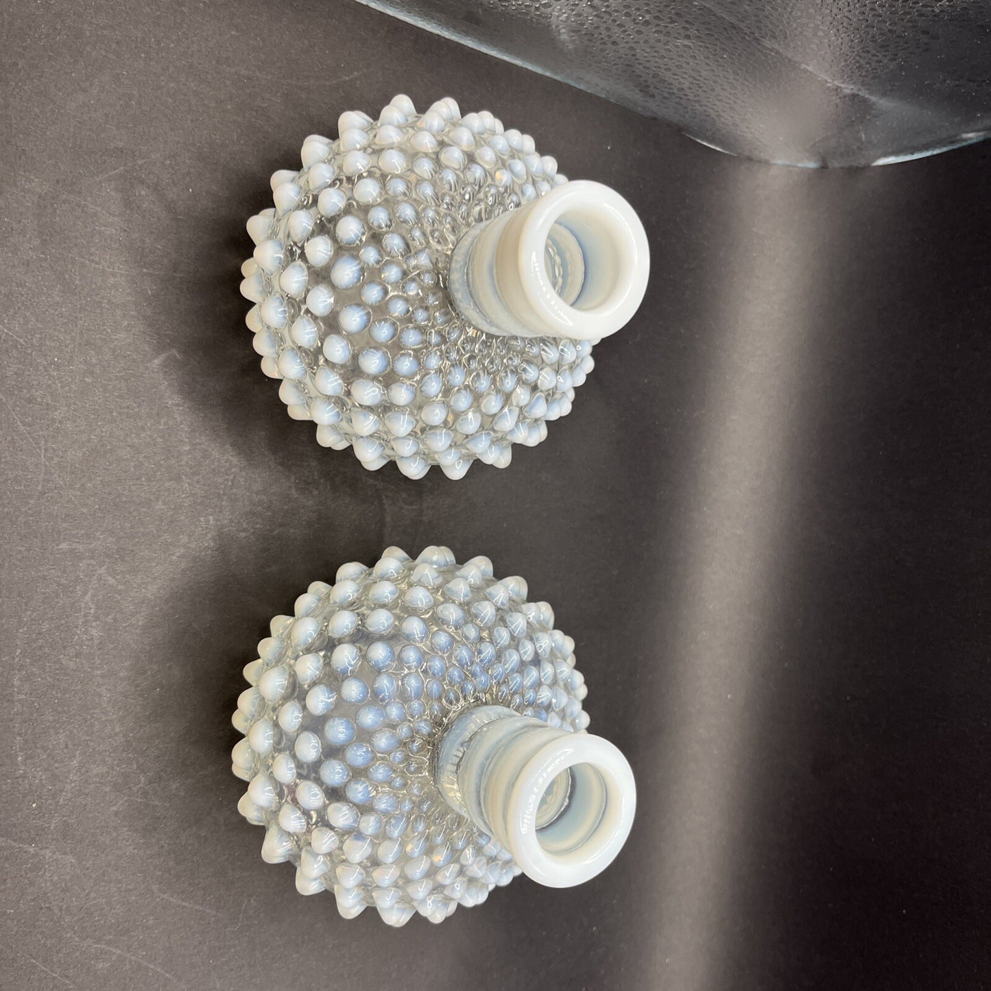 Vintage 2 Fenton Glass Perfume Bottles White Hobnail Opalescent bottles